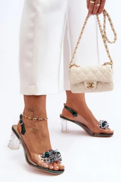 Sandały Na Obcasie>Damskie buty S.Barski Sandały Zdobione Na Obcasie Ciemnozielone S.Barski MR1037-16