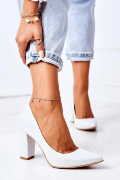 Discount Satynowe Czółenka Lewski Shoes 2453 Srebrne Damskie Czółenka Na Słupku