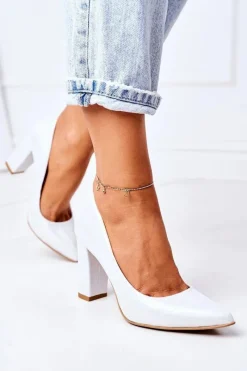 Discount Satynowe Czółenka Lewski Shoes 2453 Srebrne Damskie Czółenka Na Słupku