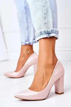 Czółenka Na Słupku>Boto Satynowe Czółenka Lewski Shoes 2453 Różowe