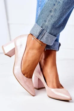 Czółenka Na Słupku>Boto Satynowe Czółenka Lewski Shoes 2801 Różowe