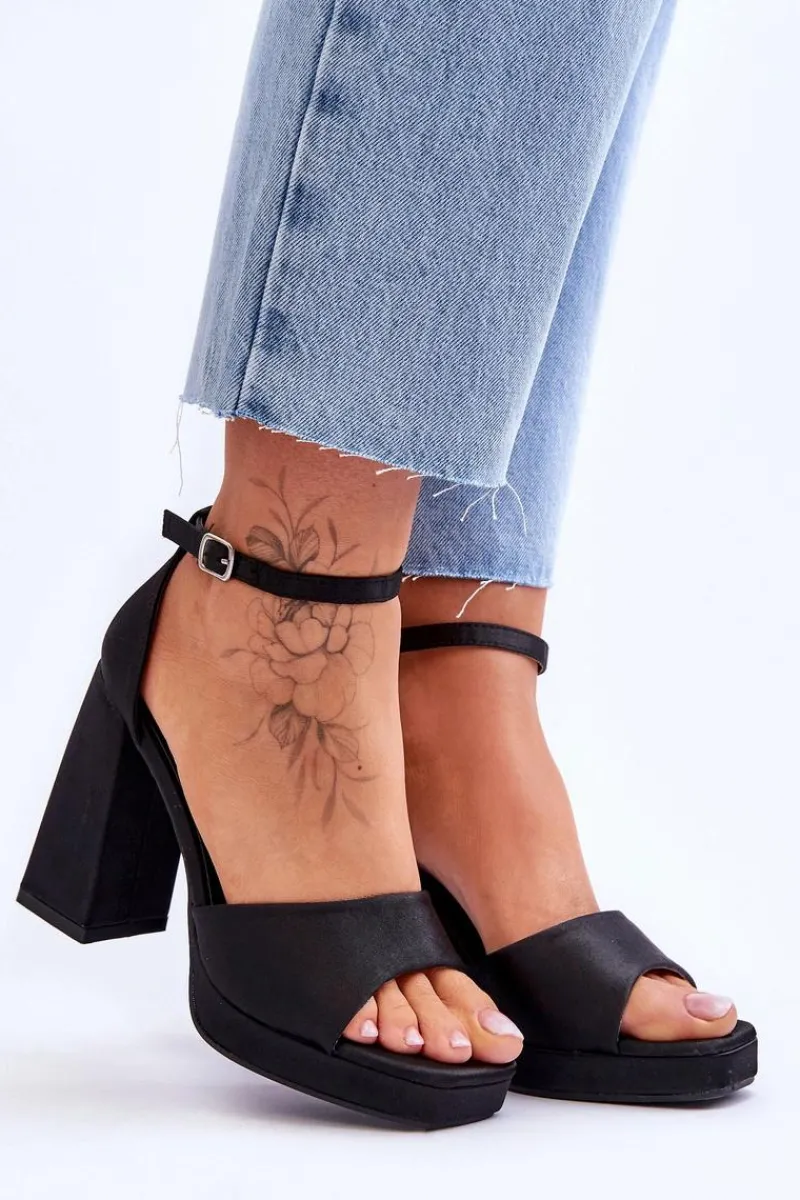 Sandały Na Obcasie>Boto Satynowe Sandałki Na Masywnym Obcasie Czarne Eternity