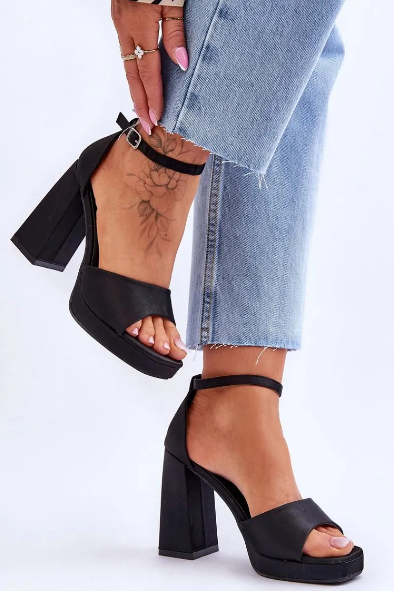 Sandały Na Obcasie>Boto Satynowe Sandałki Na Masywnym Obcasie Czarne Eternity
