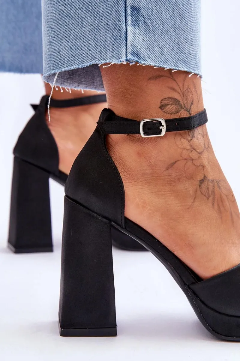 Sandały Na Obcasie>Boto Satynowe Sandałki Na Masywnym Obcasie Czarne Eternity