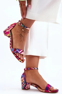 Sale Satynowe Sandałki Na Obcasie We Wzory Czerwony Mix Inspire Me! Damskie Sandały Na Obcasie