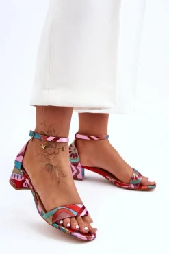 Sandały Na Obcasie>Boto Satynowe Sandałki Na Obcasie We Wzory Różowy Mix Inspire Me!