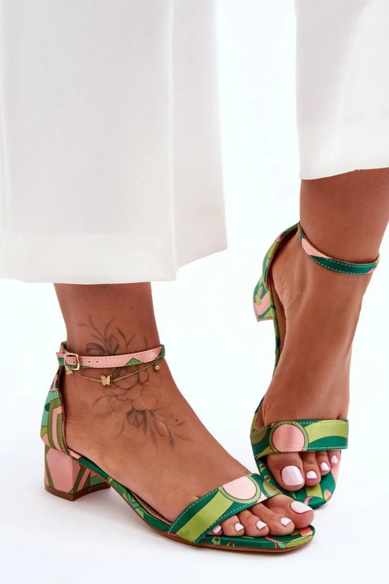 Sandały Na Obcasie>Boto Satynowe Sandałki Na Obcasie We Wzory Zielony Mix Inspire Me!