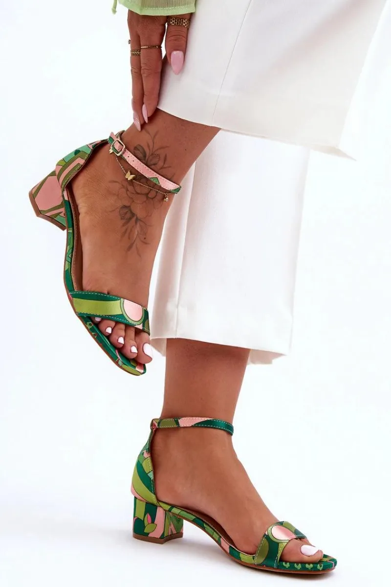 Sandały Na Obcasie>Boto Satynowe Sandałki Na Obcasie We Wzory Zielony Mix Inspire Me!