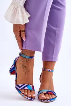 Sandały Na Obcasie>Boto Satynowe Sandały Na Niskim Obcasie We Wzory Fioletowo-Niebieskie Quincy