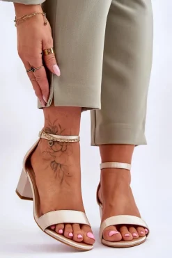 Sandały Na Obcasie>Boto Satynowe Sandały Na Niskim Obcasie Beżowe Juliet