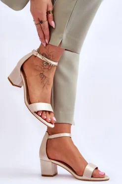 Sandały Na Obcasie>Boto Satynowe Sandały Na Niskim Obcasie Beżowe Juliet