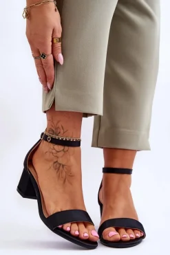 Sandały Na Obcasie>Boto Satynowe Sandały Na Niskim Obcasie Czarne Juliet