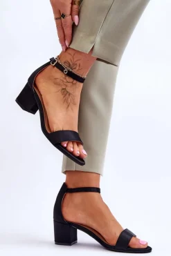 Sandały Na Obcasie>Boto Satynowe Sandały Na Niskim Obcasie Czarne Juliet