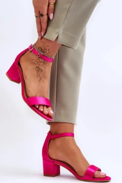 Sandały Na Obcasie>Boto Satynowe Sandały Na Niskim Obcasie Fuksja Juliet