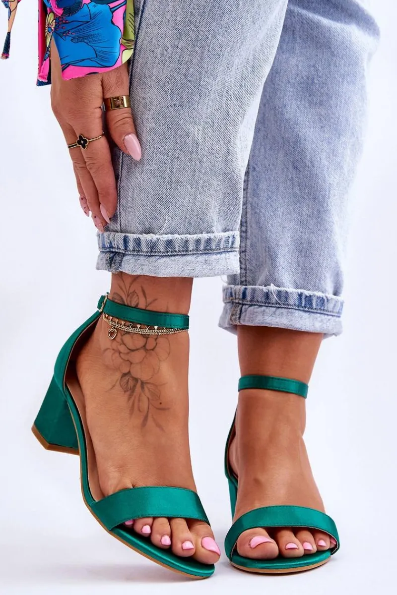 Best Boto Satynowe Sandały Na Niskim Obcasie Zielone Juliet