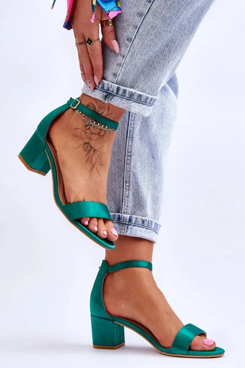 Best Boto Satynowe Sandały Na Niskim Obcasie Zielone Juliet