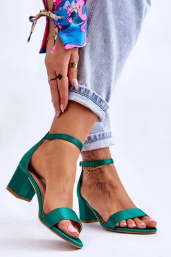 Best Boto Satynowe Sandały Na Niskim Obcasie Zielone Juliet