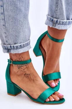 Best Boto Satynowe Sandały Na Niskim Obcasie Zielone Juliet