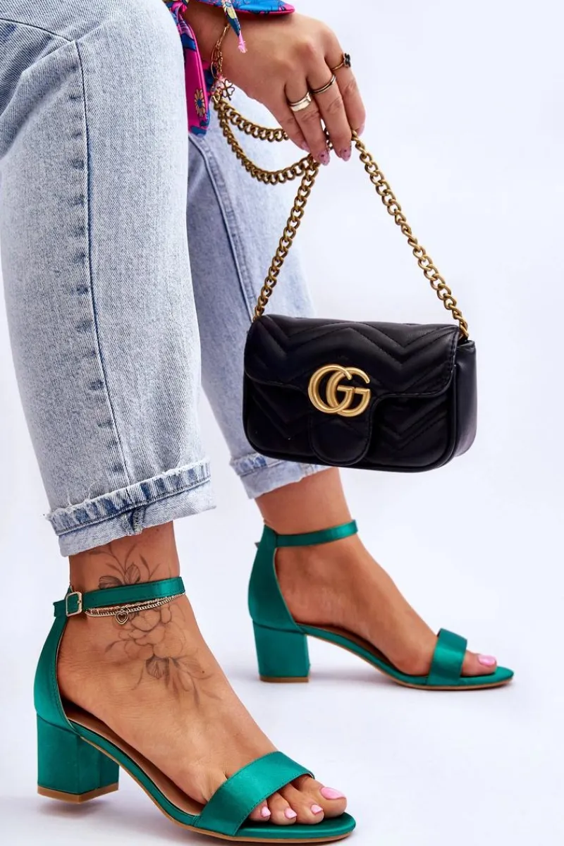 Best Boto Satynowe Sandały Na Niskim Obcasie Zielone Juliet