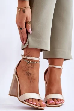 Sandały Na Obcasie>Boto Satynowe Sandały Na Obcasie Beżowe Linsy