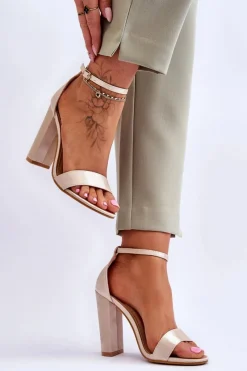 Sandały Na Obcasie>Boto Satynowe Sandały Na Obcasie Beżowe Linsy