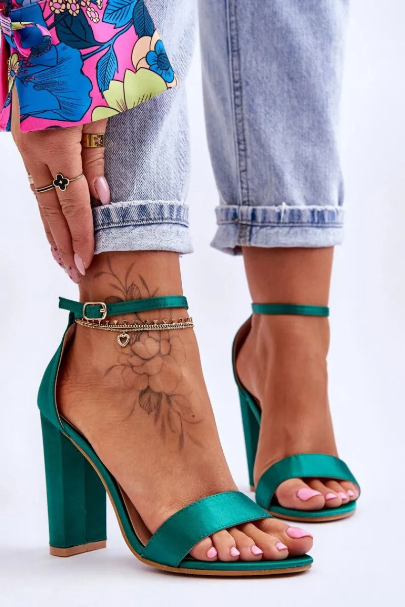 Sandały Na Obcasie>Boto Satynowe Sandały Na Obcasie Zielone Linsy