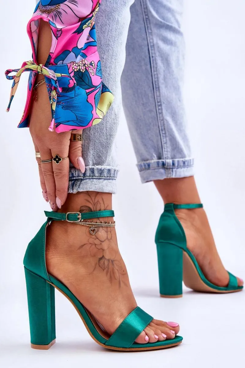 Sandały Na Obcasie>Boto Satynowe Sandały Na Obcasie Zielone Linsy