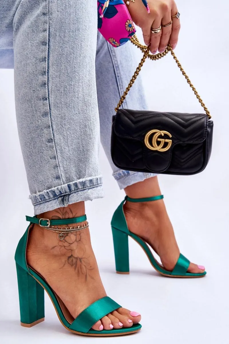 Sandały Na Obcasie>Boto Satynowe Sandały Na Obcasie Zielone Linsy