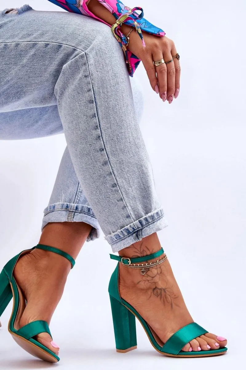 Sandały Na Obcasie>Boto Satynowe Sandały Na Obcasie Zielone Linsy