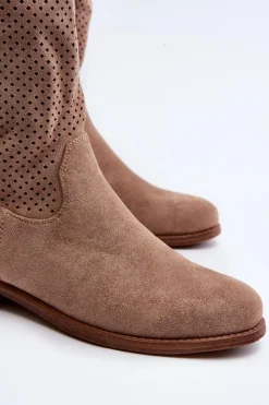 Sale S.Barski HY66-139 Ażurowe Kozaki Damskie Beżowe Damskie Kozaki Wiosenne|Kozaki Ażurowe