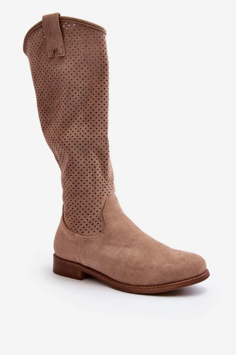 Sale S.Barski HY66-139 Ażurowe Kozaki Damskie Beżowe Damskie Kozaki Wiosenne|Kozaki Ażurowe