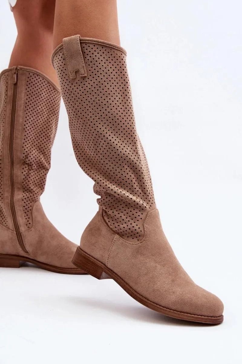 Sale S.Barski HY66-139 Ażurowe Kozaki Damskie Beżowe Damskie Kozaki Wiosenne|Kozaki Ażurowe