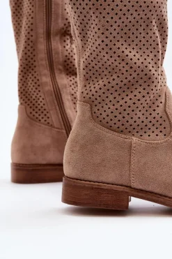 Sale S.Barski HY66-139 Ażurowe Kozaki Damskie Beżowe Damskie Kozaki Wiosenne|Kozaki Ażurowe