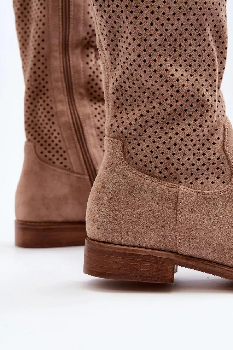 Sale S.Barski HY66-139 Ażurowe Kozaki Damskie Beżowe Damskie Kozaki Wiosenne|Kozaki Ażurowe