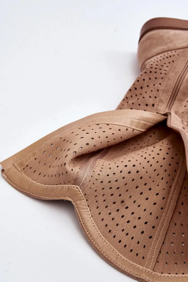 Sale Damskie buty S.Barski S.Barski HY66-150 Ażurowe Kozaki Na Płaskim Obcasie Beżowe