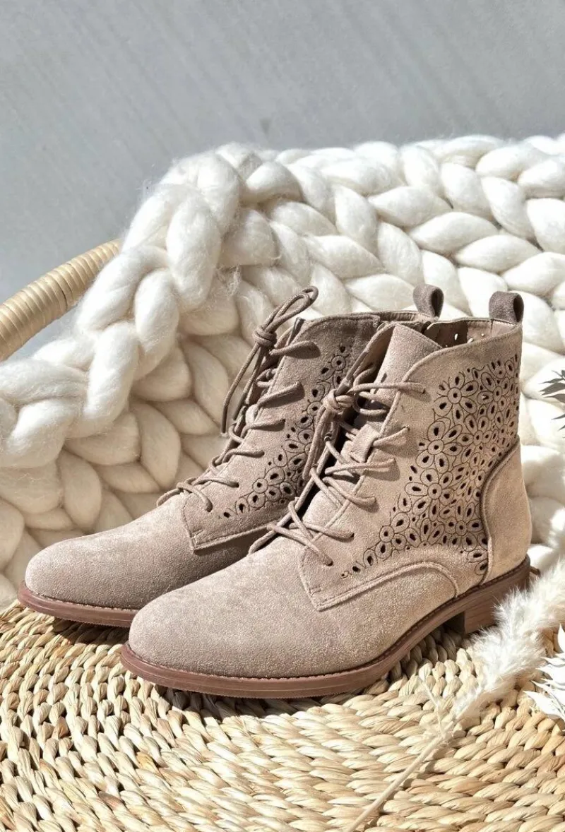 Best S.Barski HY66-136 Damskie Botki Ze Wzorem Jasnobeżowe Damskie Botki Wiosenne|Botki Ażurowe