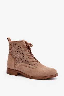 Sale S.Barski HY66-136 Damskie Botki Ze Wzorem Beżowe Damskie Botki Wiosenne|Botki Ażurowe