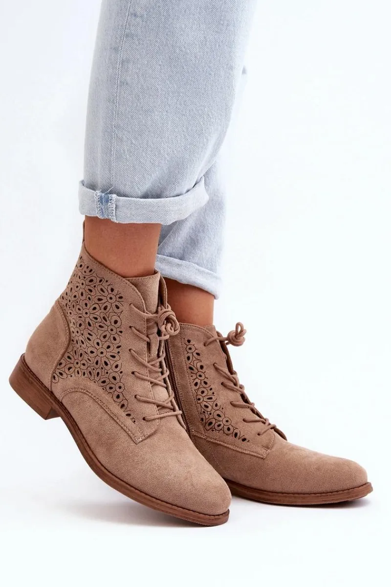 Sale S.Barski HY66-136 Damskie Botki Ze Wzorem Beżowe Damskie Botki Wiosenne|Botki Ażurowe