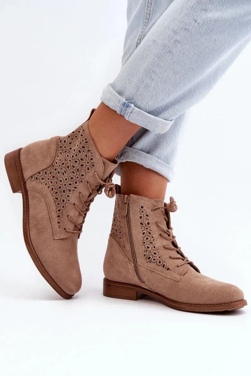 Sale S.Barski HY66-136 Damskie Botki Ze Wzorem Beżowe Damskie Botki Wiosenne|Botki Ażurowe