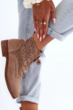 Sale S.Barski HY66-136 Damskie Botki Ze Wzorem Beżowe Damskie Botki Wiosenne|Botki Ażurowe