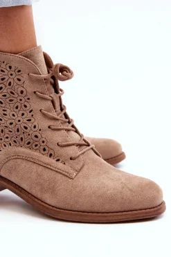 Sale S.Barski HY66-136 Damskie Botki Ze Wzorem Beżowe Damskie Botki Wiosenne|Botki Ażurowe