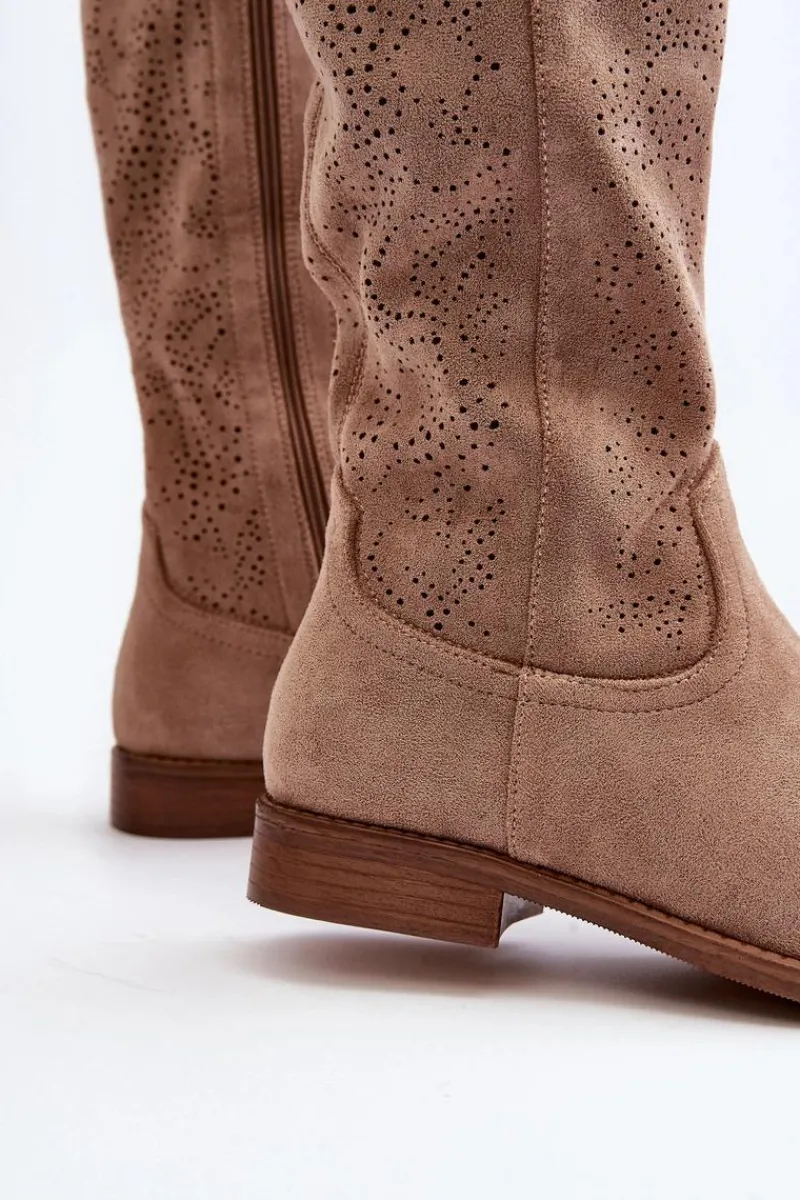 Online Damskie buty S.Barski S.Barski HY66-132 Kozaki Damskie Ażurowe Beżowe