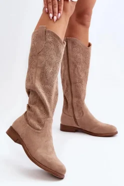 Online Damskie buty S.Barski S.Barski HY66-132 Kozaki Damskie Ażurowe Beżowe