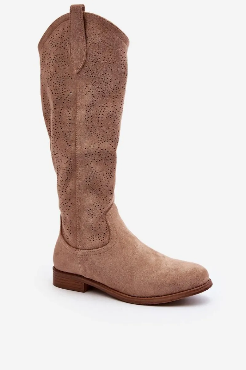 Online Damskie buty S.Barski S.Barski HY66-132 Kozaki Damskie Ażurowe Beżowe