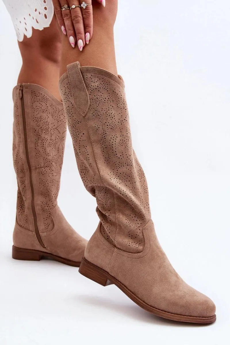 Online Damskie buty S.Barski S.Barski HY66-132 Kozaki Damskie Ażurowe Beżowe