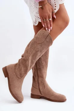 Online Damskie buty S.Barski S.Barski HY66-132 Kozaki Damskie Ażurowe Beżowe