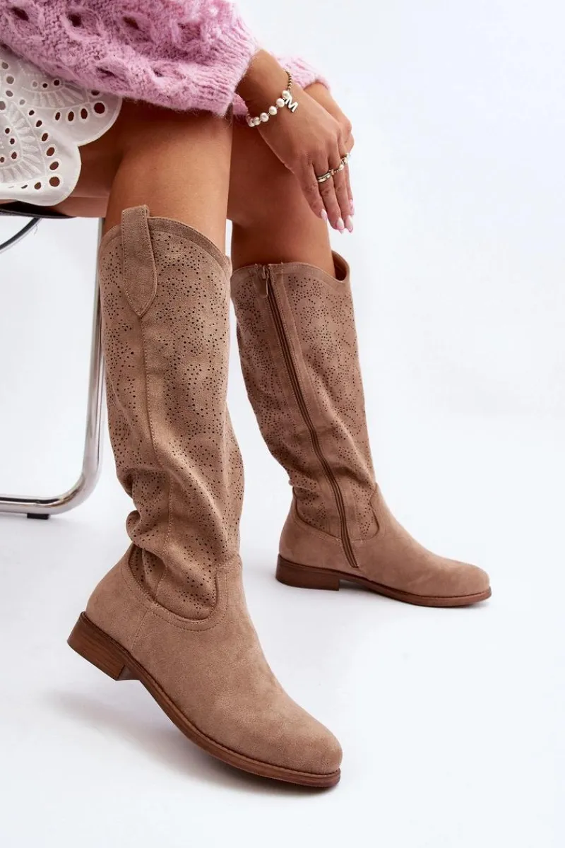 Online Damskie buty S.Barski S.Barski HY66-132 Kozaki Damskie Ażurowe Beżowe