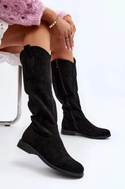 Discount S.Barski HY66-132 Kozaki Damskie Ażurowe Czarne Damskie Kozaki Wiosenne|Kozaki Ażurowe