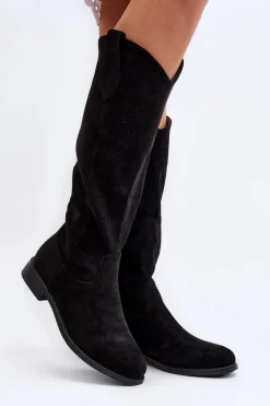 Discount S.Barski HY66-132 Kozaki Damskie Ażurowe Czarne Damskie Kozaki Wiosenne|Kozaki Ażurowe