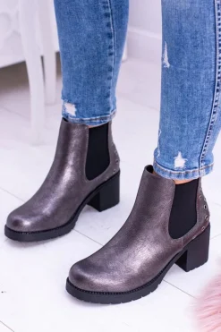 Hot Sergio Leone Ciemnoszare Botki Na Słupku Megusto Damskie Botki Na Słupku|Czarne Botki